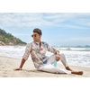 image:imageCOOFANDY Mens Cotton Linen Henley TShirt Long Sleeve Hippie Casual Beach TShirtsKhaki Floral