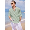 image:imageCOOFANDY Mens Cotton Linen Henley TShirt Long Sleeve Hippie Casual Beach TShirtsLight Green
