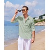 image:imageCOOFANDY Mens Cotton Linen Henley TShirt Long Sleeve Hippie Casual Beach TShirtsLight Green