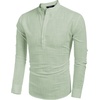 image:imageCOOFANDY Mens Cotton Linen Henley TShirt Long Sleeve Hippie Casual Beach TShirtsLight Green