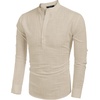 image:imageCOOFANDY Mens Cotton Linen Henley TShirt Long Sleeve Hippie Casual Beach TShirtsLight Khaki