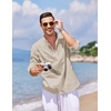 image:imageCOOFANDY Mens Cotton Linen Henley TShirt Long Sleeve Hippie Casual Beach TShirtsLight Khaki