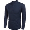image:imageCOOFANDY Mens Cotton Linen Henley TShirt Long Sleeve Hippie Casual Beach TShirtsNavy Blue