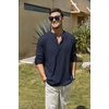 image:imageCOOFANDY Mens Cotton Linen Henley TShirt Long Sleeve Hippie Casual Beach TShirtsNavy Blue