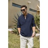 image:imageCOOFANDY Mens Cotton Linen Henley TShirt Long Sleeve Hippie Casual Beach TShirtsNavy Blue