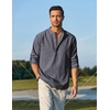 image:imageCOOFANDY Mens Cotton Linen Henley TShirt Long Sleeve Hippie Casual Beach TShirtsNavy Striped