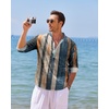 image:imageCOOFANDY Mens Cotton Linen Henley TShirt Long Sleeve Hippie Casual Beach TShirtsPainting