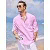 image:imageCOOFANDY Mens Cotton Linen Henley TShirt Long Sleeve Hippie Casual Beach TShirtsPink