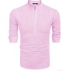 image:imageCOOFANDY Mens Cotton Linen Henley TShirt Long Sleeve Hippie Casual Beach TShirtsPink