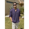image:imageCOOFANDY Mens Cotton Linen Henley TShirt Long Sleeve Hippie Casual Beach TShirtsPurple