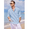 image:imageCOOFANDY Mens Cotton Linen Henley TShirt Long Sleeve Hippie Casual Beach TShirtsSky Blue