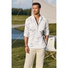 image:imageCOOFANDY Mens Cotton Linen Henley TShirt Long Sleeve Hippie Casual Beach TShirtsWhite  Palm Tree