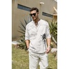 image:imageCOOFANDY Mens Cotton Linen Henley TShirt Long Sleeve Hippie Casual Beach TShirtsWhite  Palm Tree