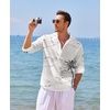 image:imageCOOFANDY Mens Cotton Linen Henley TShirt Long Sleeve Hippie Casual Beach TShirtsWhite  Palm Tree