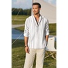 image:imageCOOFANDY Mens Cotton Linen Henley TShirt Long Sleeve Hippie Casual Beach TShirtsWhiteBlack Patterned