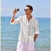 image:imageCOOFANDY Mens Cotton Linen Henley TShirt Long Sleeve Hippie Casual Beach TShirtsWhiteBlack Patterned