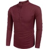 image:imageCOOFANDY Mens Cotton Linen Henley TShirt Long Sleeve Hippie Casual Beach TShirtsWine Red