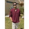 image:imageCOOFANDY Mens Cotton Linen Henley TShirt Long Sleeve Hippie Casual Beach TShirtsWine Red