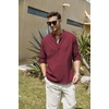 image:imageCOOFANDY Mens Cotton Linen Henley TShirt Long Sleeve Hippie Casual Beach TShirtsWine Red