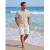image:imageCOOFANDY Mens Cotton Shirts Short Sleeve Button Down Shirts Casual Beach Summer Cuban Collar ShirtBeige