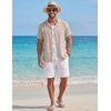 image:imageCOOFANDY Mens Cotton Shirts Short Sleeve Button Down Shirts Casual Beach Summer Cuban Collar ShirtBeige
