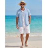 image:imageCOOFANDY Mens Cotton Shirts Short Sleeve Button Down Shirts Casual Beach Summer Cuban Collar ShirtLight Blue