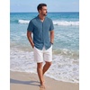 image:imageCOOFANDY Mens Cotton Shirts Short Sleeve Button Down Shirts Casual Beach Summer Cuban Collar ShirtNavy Blue