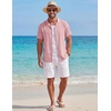 image:imageCOOFANDY Mens Cotton Shirts Short Sleeve Button Down Shirts Casual Beach Summer Cuban Collar ShirtPink