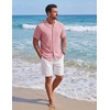 image:imageCOOFANDY Mens Cotton Shirts Short Sleeve Button Down Shirts Casual Beach Summer Cuban Collar ShirtPink