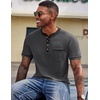 image:imageCOOFANDY Mens Henley Shirts Short Sleeve Casual Button TShirts Basic Tee Shirts Summer Vintage T Shirts with Pocket02 Dark GreyBlack