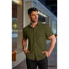 image:imageCOOFANDY Mens Muscle Fit Dress Shirts Stretch WrinkleFree Short Sleeve Casual Button Down ShirtsArmy Green