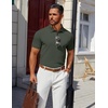 image:imageCOOFANDY Mens Polo Shirts 100 Cotton Heavyweight Short Sleeve Button Golf Shirts Classic Pullover Ribbed Collar and CuffsArmy Green