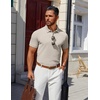 image:imageCOOFANDY Mens Polo Shirts 100 Cotton Heavyweight Short Sleeve Button Golf Shirts Classic Pullover Ribbed Collar and CuffsBeige