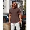 image:imageCOOFANDY Mens Polo Shirts 100 Cotton Heavyweight Short Sleeve Button Golf Shirts Classic Pullover Ribbed Collar and CuffsBrown