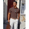 image:imageCOOFANDY Mens Polo Shirts 100 Cotton Heavyweight Short Sleeve Button Golf Shirts Classic Pullover Ribbed Collar and CuffsBrown
