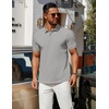 image:imageCOOFANDY Mens Polo Shirts 100 Cotton Heavyweight Short Sleeve Button Golf Shirts Classic Pullover Ribbed Collar and CuffsGrey