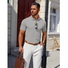 image:imageCOOFANDY Mens Polo Shirts 100 Cotton Heavyweight Short Sleeve Button Golf Shirts Classic Pullover Ribbed Collar and CuffsGrey