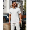 image:imageCOOFANDY Mens Polo Shirts 100 Cotton Heavyweight Short Sleeve Button Golf Shirts Classic Pullover Ribbed Collar and CuffsPure White