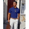 image:imageCOOFANDY Mens Polo Shirts 100 Cotton Heavyweight Short Sleeve Button Golf Shirts Classic Pullover Ribbed Collar and CuffsRoyal Blue