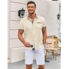 image:imageCOOFANDY Mens Short Sleeve Button Down Shirts Casual Wrinkle Free Dress Shirt Plaid Collar Summer ShirtsBeige