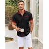 image:imageCOOFANDY Mens Short Sleeve Button Down Shirts Casual Wrinkle Free Dress Shirt Plaid Collar Summer ShirtsBlackred