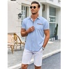 image:imageCOOFANDY Mens Short Sleeve Button Down Shirts Casual Wrinkle Free Dress Shirt Plaid Collar Summer ShirtsClear Blue