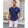 image:imageCOOFANDY Mens Short Sleeve Button Down Shirts Casual Wrinkle Free Dress Shirt Plaid Collar Summer ShirtsDark Blue