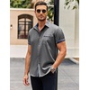 image:imageCOOFANDY Mens Short Sleeve Button Down Shirts Casual Wrinkle Free Dress Shirt Plaid Collar Summer ShirtsGrey
