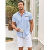 image:imageCOOFANDY Mens Short Sleeve Button Down Shirts Casual Wrinkle Free Dress Shirt Plaid Collar Summer ShirtsLight Blue