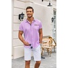 image:imageCOOFANDY Mens Short Sleeve Button Down Shirts Casual Wrinkle Free Dress Shirt Plaid Collar Summer ShirtsLight Purple