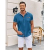 image:imageCOOFANDY Mens Short Sleeve Button Down Shirts Casual Wrinkle Free Dress Shirt Plaid Collar Summer ShirtsMidnight Blue
