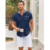 image:imageCOOFANDY Mens Short Sleeve Button Down Shirts Casual Wrinkle Free Dress Shirt Plaid Collar Summer ShirtsNavy Blue