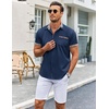 image:imageCOOFANDY Mens Short Sleeve Button Down Shirts Casual Wrinkle Free Dress Shirt Plaid Collar Summer ShirtsNavy Blue