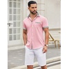 image:imageCOOFANDY Mens Short Sleeve Button Down Shirts Casual Wrinkle Free Dress Shirt Plaid Collar Summer ShirtsPinkstripe